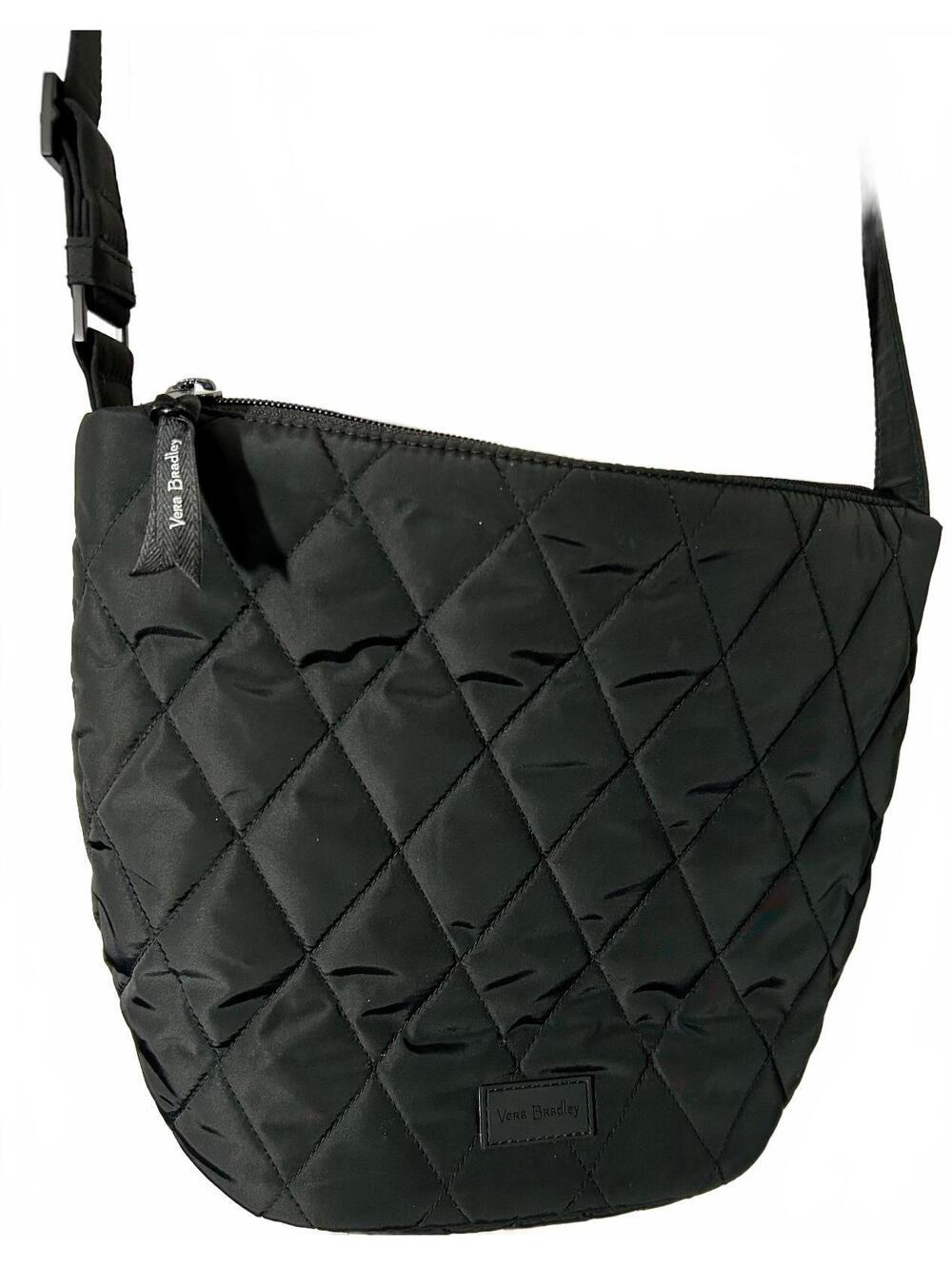 Vera Bradley Black Quilted Crossbody Bag Floral Lining Adjustable Strap Purse